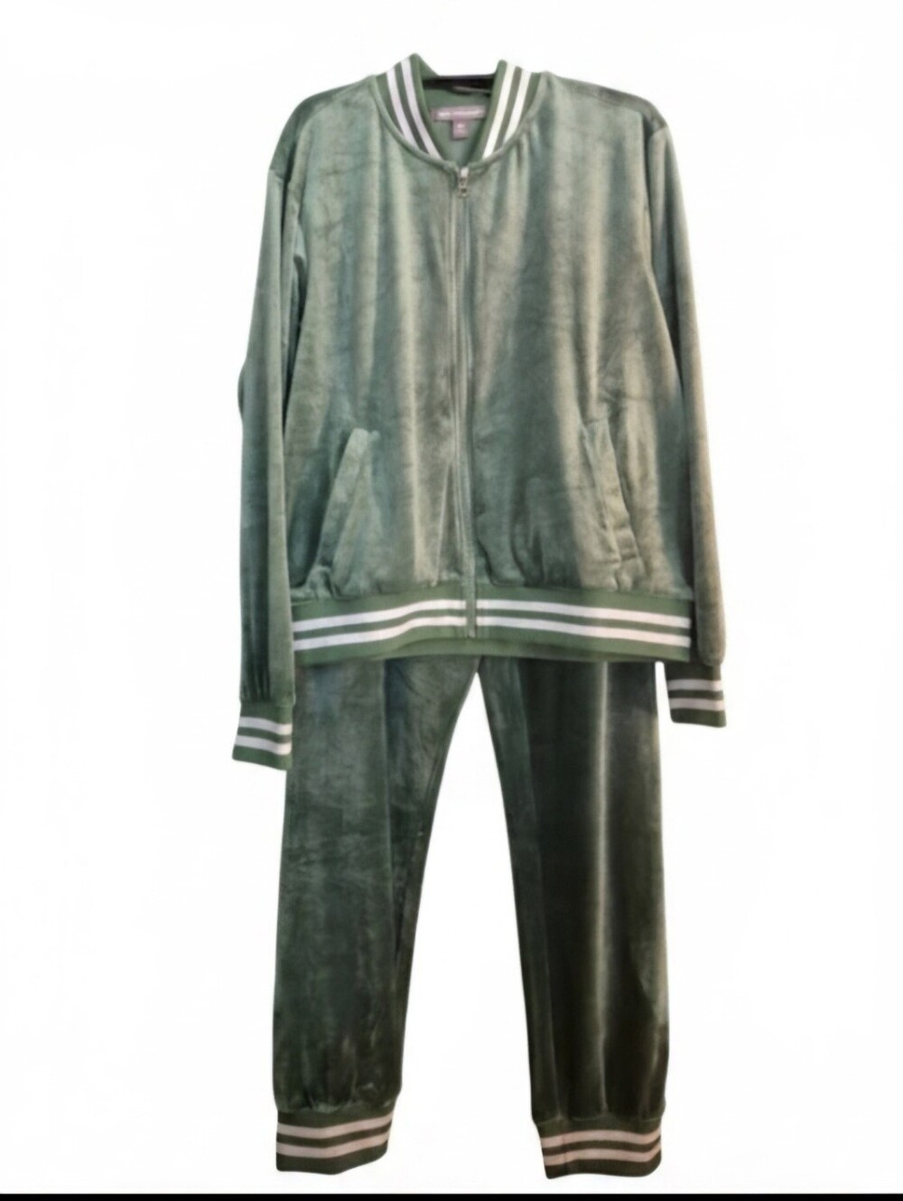 Emerald Green Velvet Tacksuit With Silver Stripe Detail XL